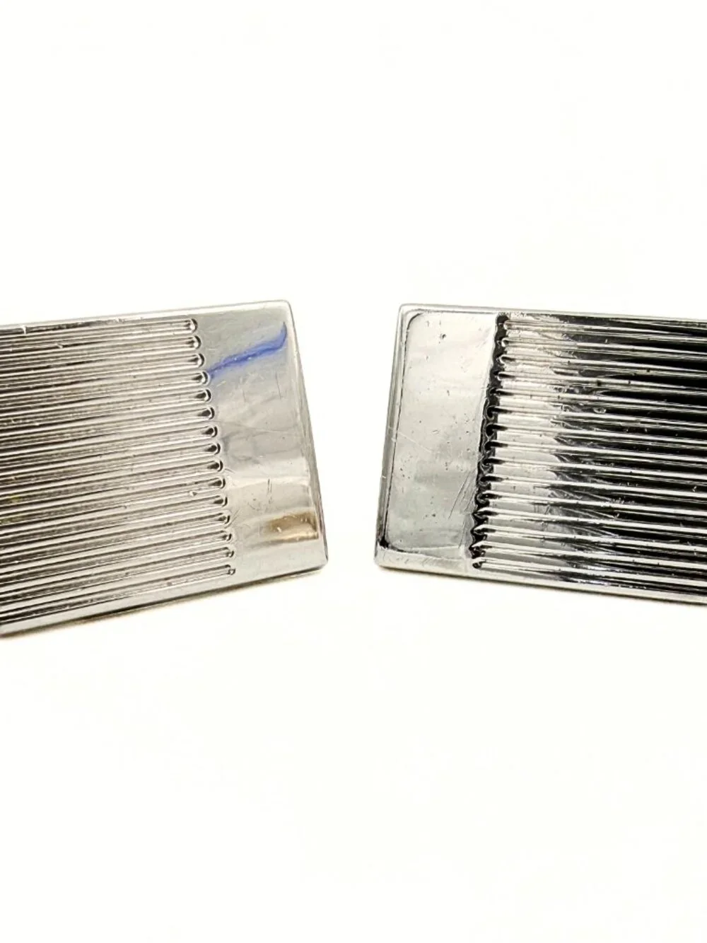 Swank Signed MCM Art Deco Corrugated Texture Silver Plate Cufflinks